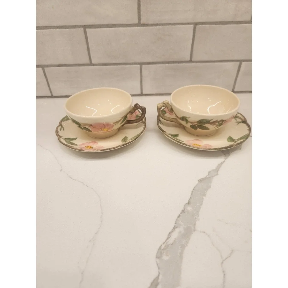 Set of‎ 2 Vintage USA Franciscan Desert Rose Tea Coffee Cups & Saucers